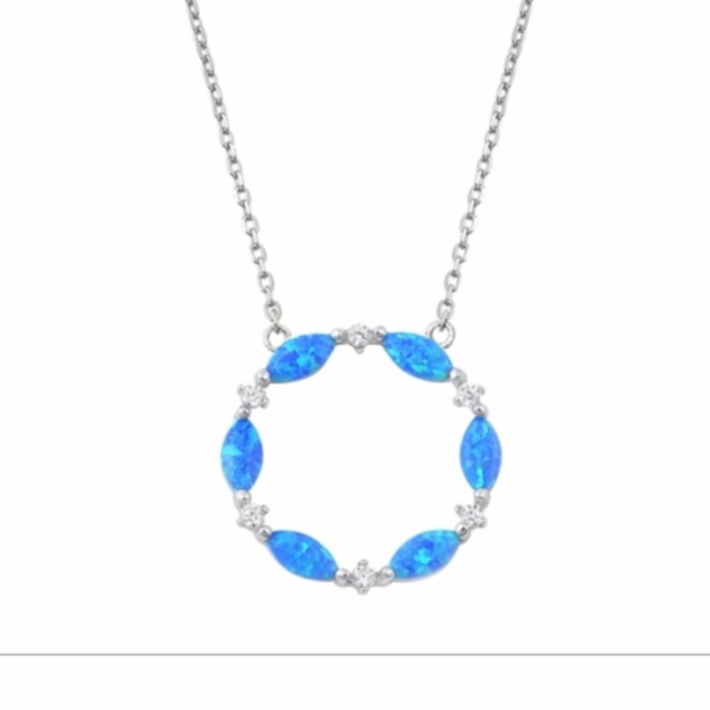 Silver Blue Lab Opal Necklace